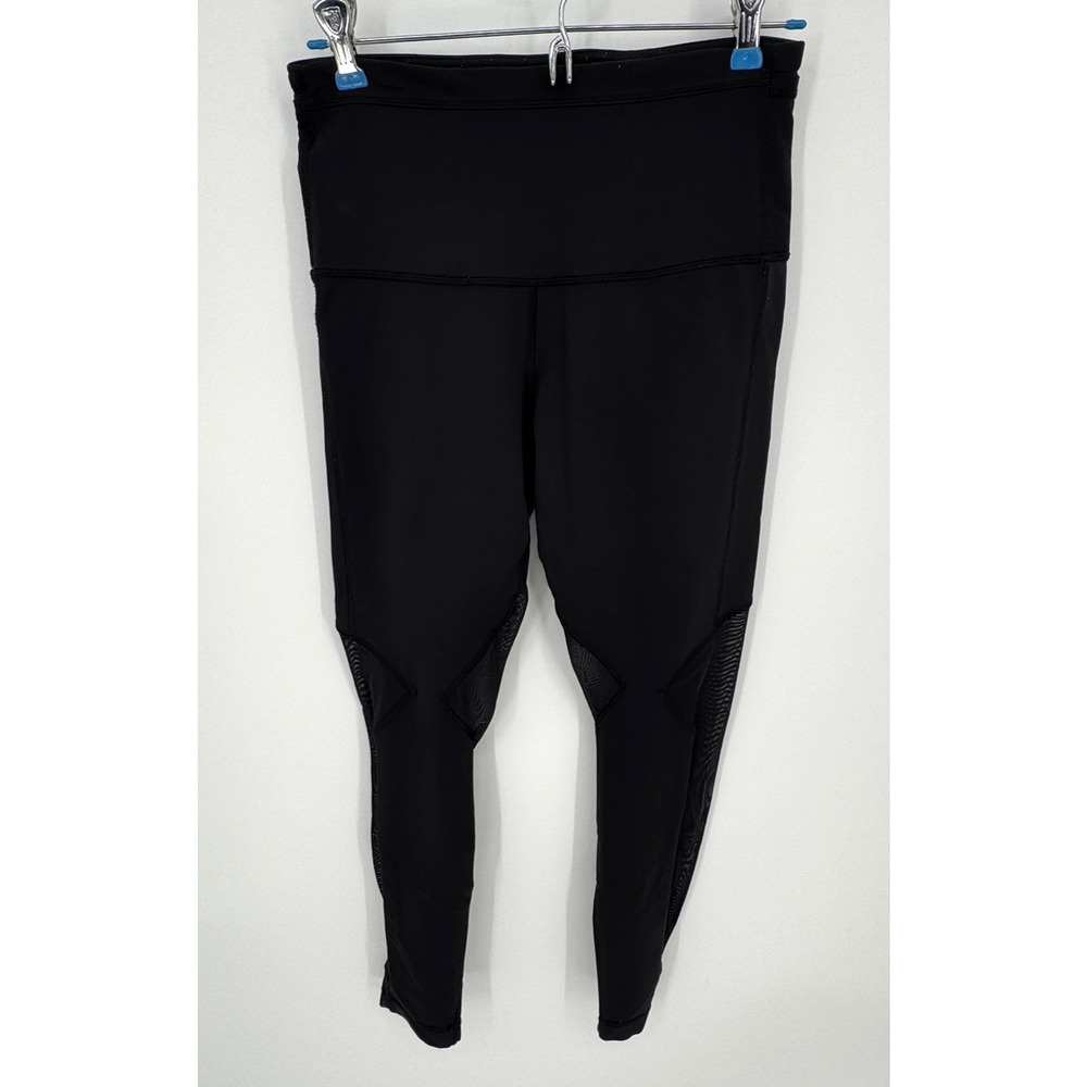 Lululemon Leggings Women's Size 6 Black Mesh Cut Out Knee Ankle Run Athleisure